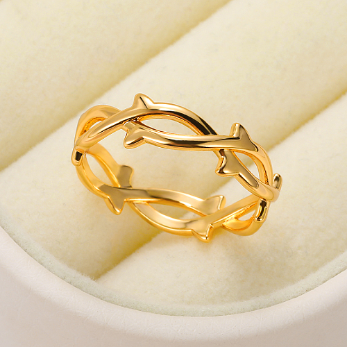 Atacado pastoral estilo simples cor sólida aço inoxidável cruzado anéis banhados a ouro 18K