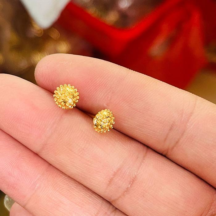 Simple Style Flower Brass Gold Plated Earrings 1 Pair