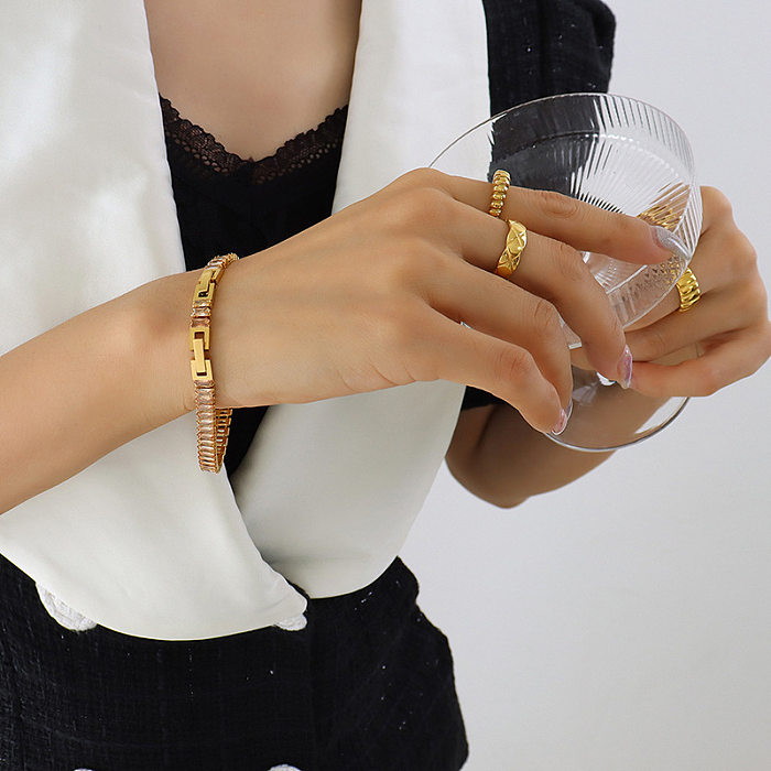 Collar de pulseras de circón con empalme de acero de titanio geométrico de estilo francés