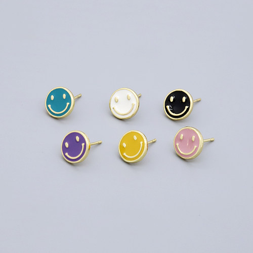 1 Pair Sweet Classic Style Smiley Face Enamel Plating Copper Gold Plated Ear Studs