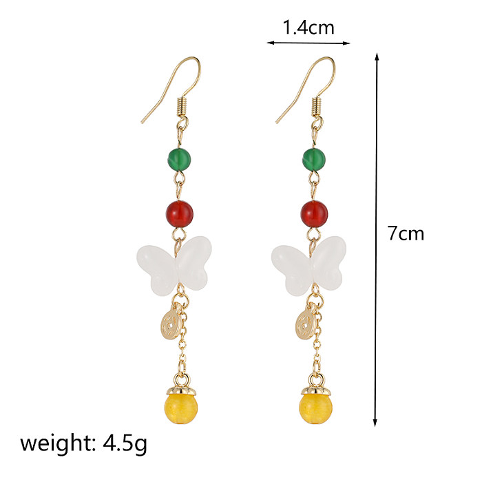 1 Pair Retro Butterfly Patchwork Copper 18K Gold Plated Drop Earrings