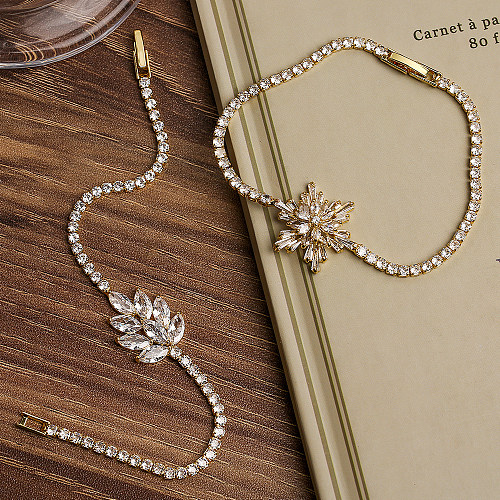 Bracelets plaqués or 18 carats avec incrustation de cuivre de flocon de neige de feuille brillante