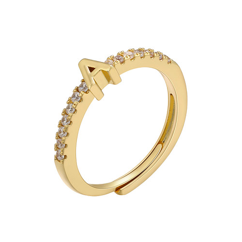 Micro-Inlaid Zircon Letters Ring 26 English Letters Opening Adjustable Ring