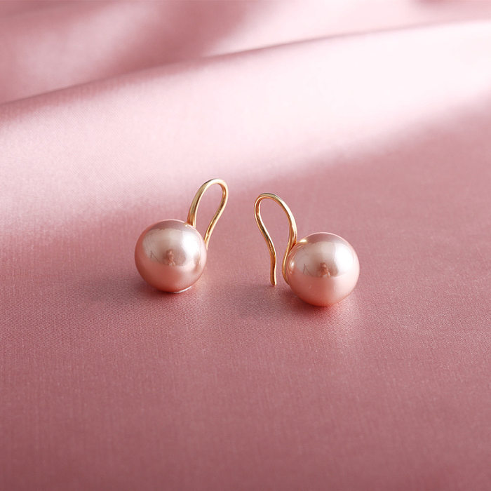 Simple Style Round Copper Plating Inlay Pearl Drop Earrings 1 Pair