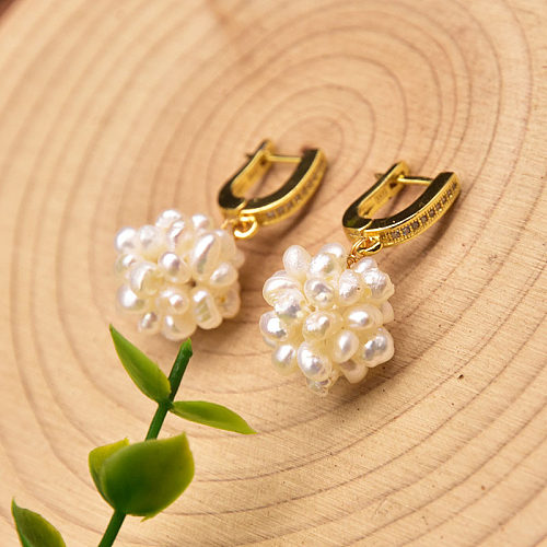 1 Pair Original Design Geometric Plating Inlay Copper Freshwater Pearl 18K Gold Plated Drop Earrings