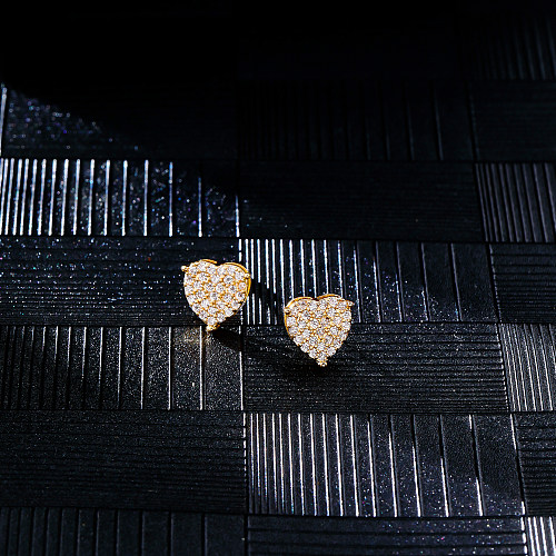 1 par de pendientes de circonita de cobre con incrustaciones de chapado en forma de corazón brillante estilo moderno Hip-Hop
