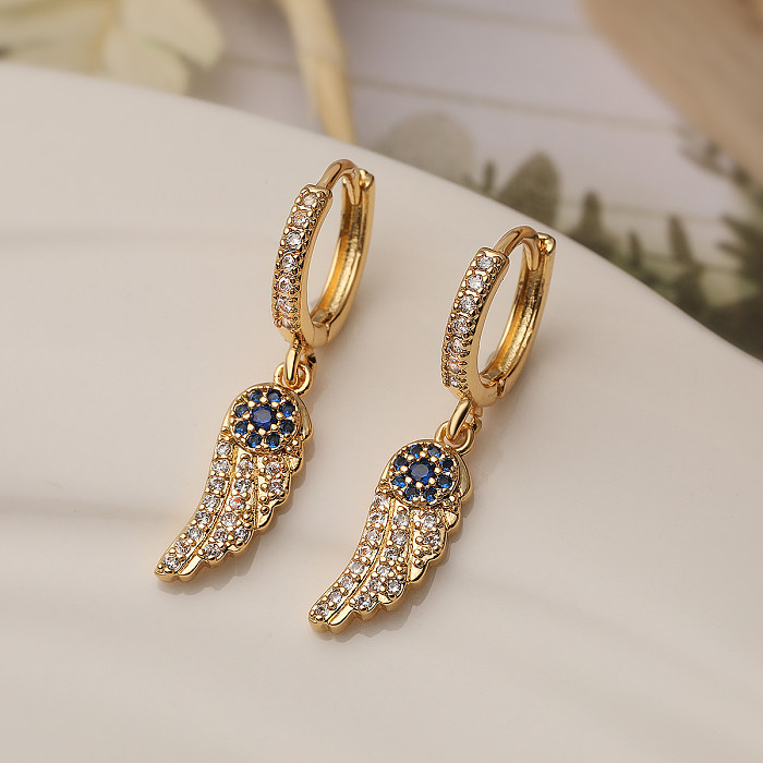 1 Pair Simple Style Commute Wings Plating Inlay Copper Zircon 18K Gold Plated Drop Earrings