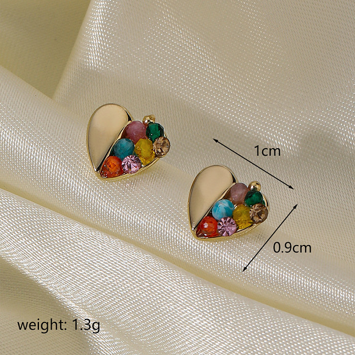 1 Pair Vintage Style Simple Style Roman Style Heart Shape Plating Inlay Copper Artificial Crystal 18K Gold Plated Ear Studs