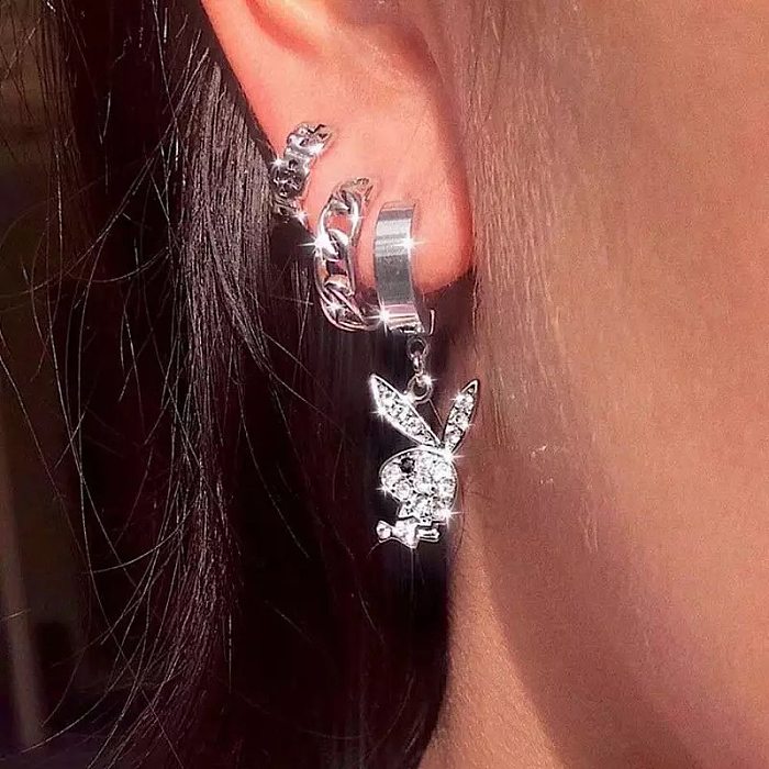 Simple Style Rabbit Stainless Steel Inlay Rhinestones Earrings Necklace