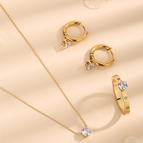Casual Simple Style Round Titanium Steel Plating Inlay Glass Jewelry Set