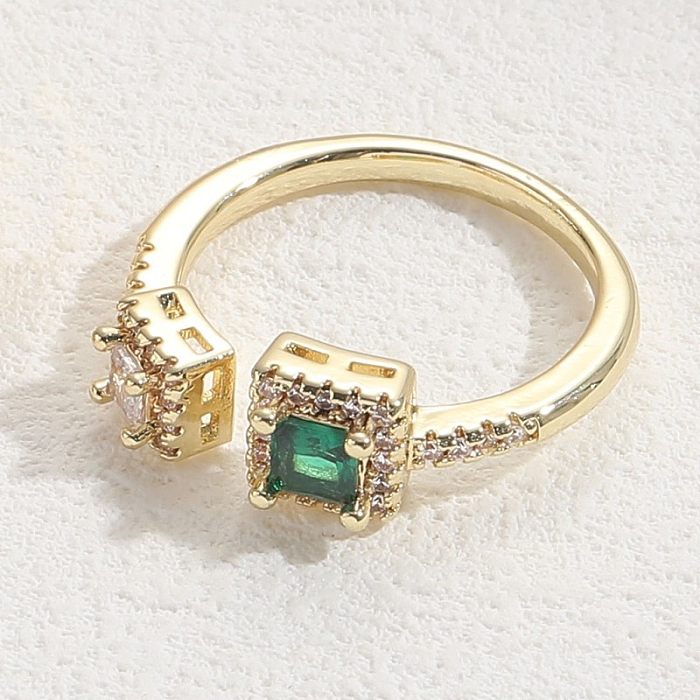 Eleganter, geometrischer offener Ring aus Kupfer mit 14-Karat-Vergoldung und Zirkon in großen Mengen