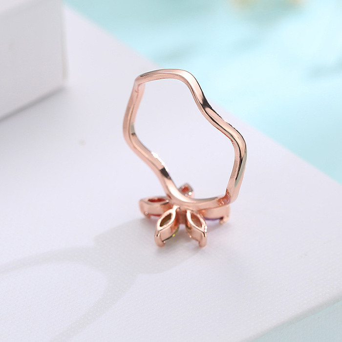 Casual Pentagram Flower Copper Plating Inlay Zircon Rose Gold Plated Rings