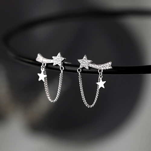1 Paar elegante, schlichte Ohrringe mit Sterneinlage aus Kupfer und Zirkon