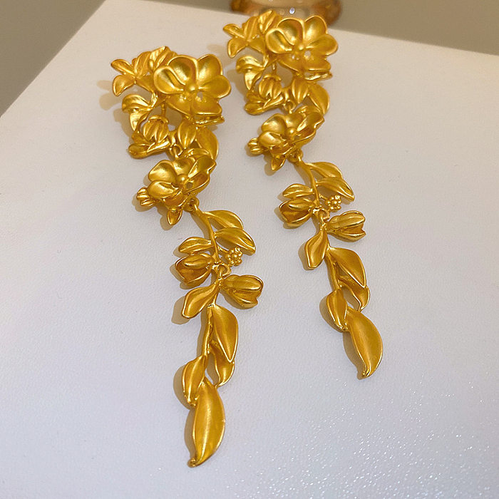 1 Paar Retro-Ohrstecker mit süßer Blumenbeschichtung, Kupfer-Strasssteinen, vergoldet