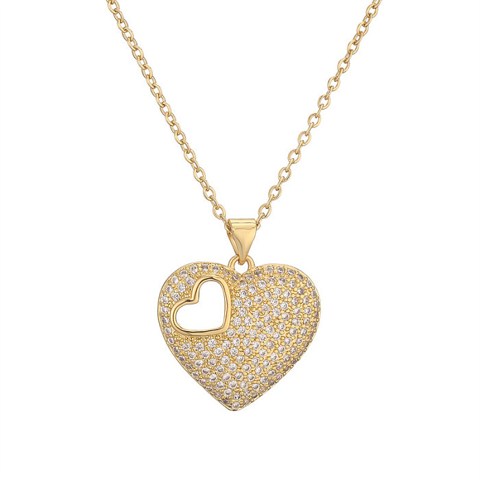 IG Style Simple Style Heart Shape Copper Plating Inlay Zircon Gold Plated Pendant Necklace