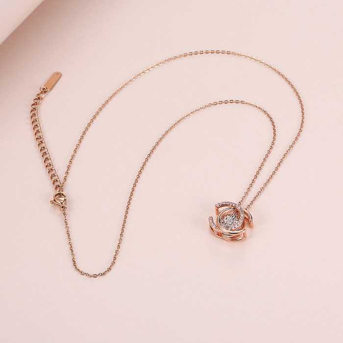 Casual bonito estilo simples carta cobre chapeamento inlay zircon rosa banhado a ouro brincos colar