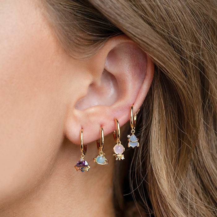 Sweet Geometric Brass Earrings Plating Artificial Gemstones Copper Earrings