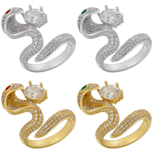 1 Piece Fashion Snake Copper Plating Zircon Open Ring