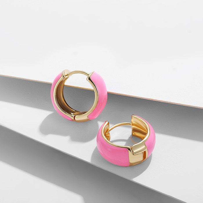 Simple Style Round Copper Hoop Earrings Enamel Copper Earrings 1 Pair