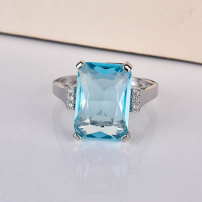 Anéis de pedras preciosas artificiais de diamante de cobre geométrico da moda