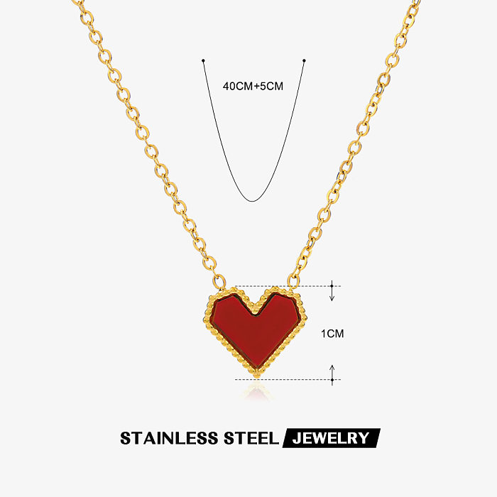IG Style Simple Style Heart Shape Stainless Steel Plating Inlay Artificial Gemstones 18K Gold Plated Earrings Necklace