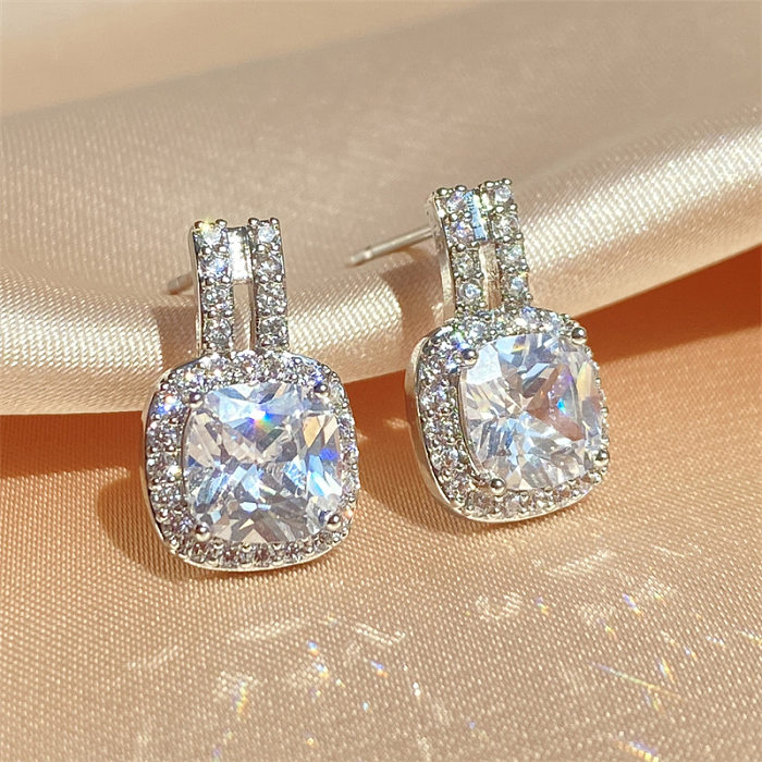 1 Pair Elegant Lady Square Plating Inlay Copper Zircon Earrings
