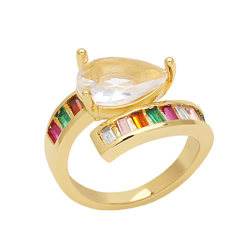Elegant Simple Style Geometric Copper Plating Inlay Zircon 18K Gold Plated Open Rings