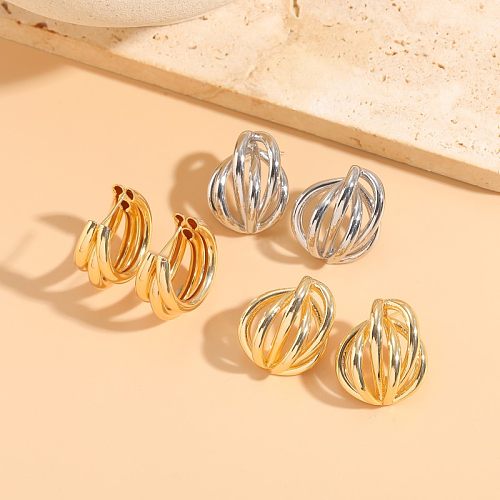 1 Paar klassische Streetwear-Ohrringe mit geometrischer Beschichtung aus Kupfer mit 14-Karat-Vergoldung