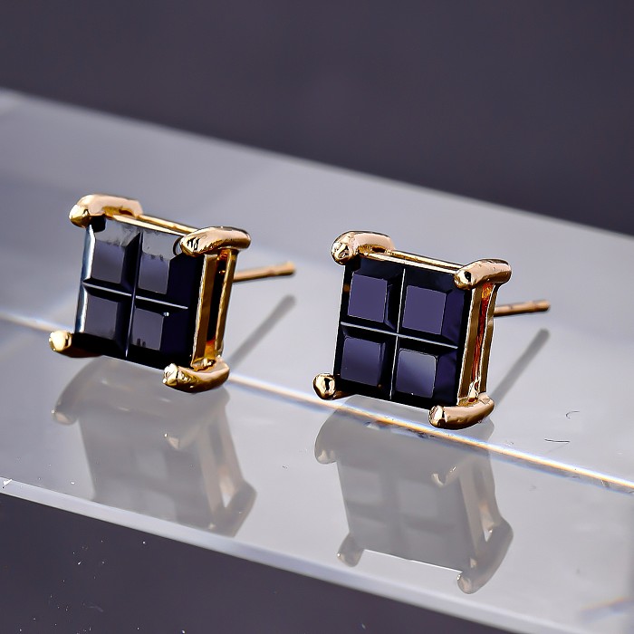 1 Pair Simple Style Square Plating Inlay Copper Zircon 18K Gold Plated White Gold Plated Ear Studs