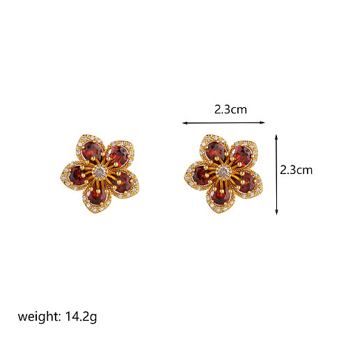 1 par de brincos estilo fada estilo japonês lolita flor folheada com zircônia de cobre 14K brincos banhados a ouro