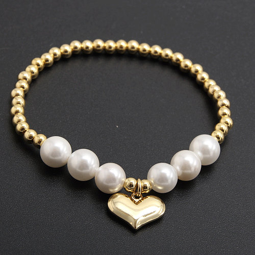 Bracelets en Zircon incrustés de perles de cuivre en forme de cœur pour femme élégante