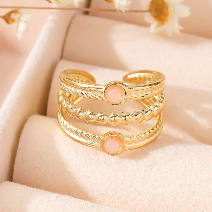 Modern Style Geometric Titanium Steel Plating Inlay Turquoise Gold Plated Open Rings