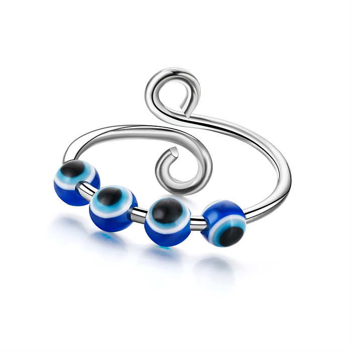 Modischer kreativer drehbarer Dekompressions-Anti-Angst-Ring mit offenem Mund, Teufelsauge, blaue Augen, Edelstahlring