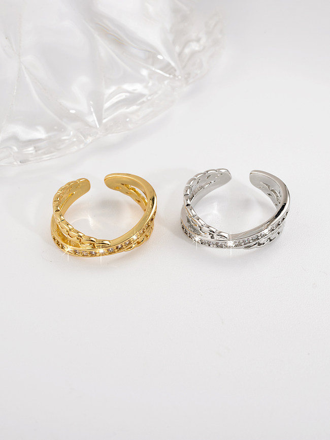 IG Style décontracté Style Simple couleur unie placage de cuivre incrustation Zircon plaqué or 18 carats anneau ouvert