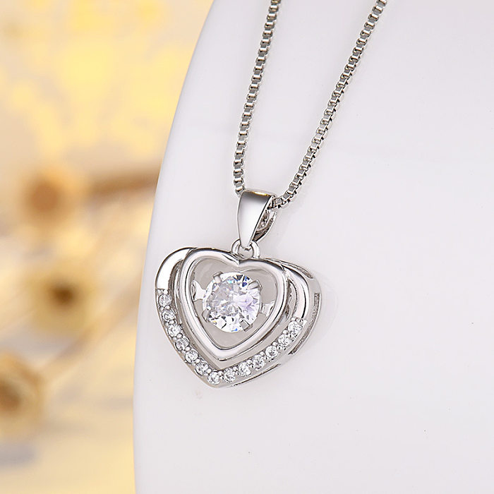 Korean Style Heart Shape Copper Plating Inlay Zircon Pendant Necklace 1 Piece