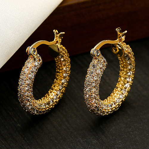 1 Pair Vintage Style Round Copper Plating Inlay Zircon 18K Gold Plated Hoop Earrings