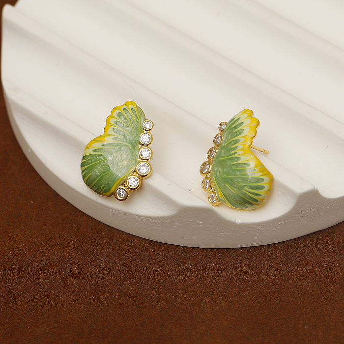 1 Pair Simple Style Wings Inlay Copper Zircon Ear Studs