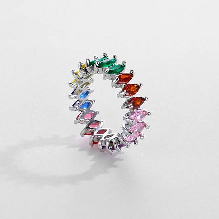 Anéis de zircão embutidos de cobre coloridos geométricos de estilo simples