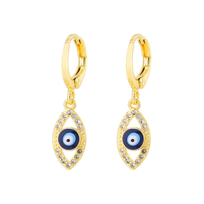 Mode kreative tropfende böse blaue Augen Kupfer eingelegte Zirkon plattierte 18K Echtgold Ohrringe
