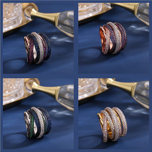 Anéis de zircão com incrustações geométricas de cobre da moda de 1 peça