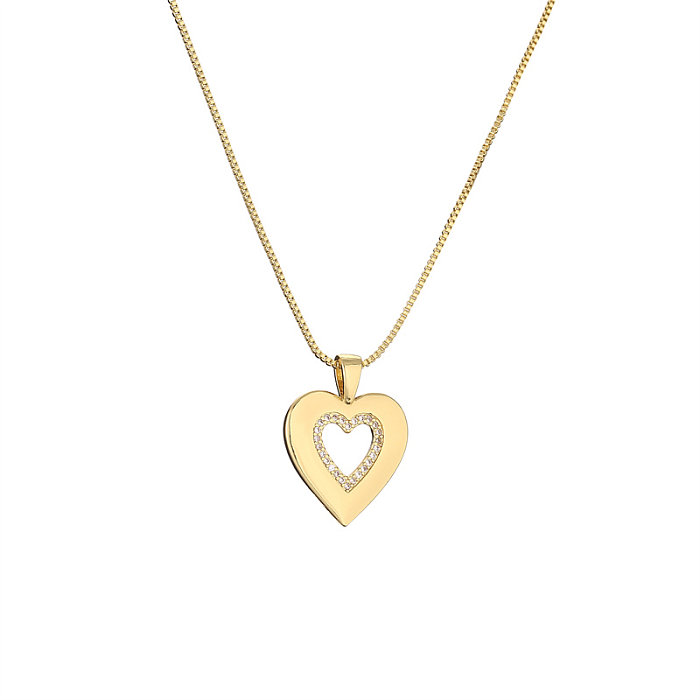 Fashion Heart Shape Copper Enamel Inlay Zircon Pendant Necklace 1 Piece