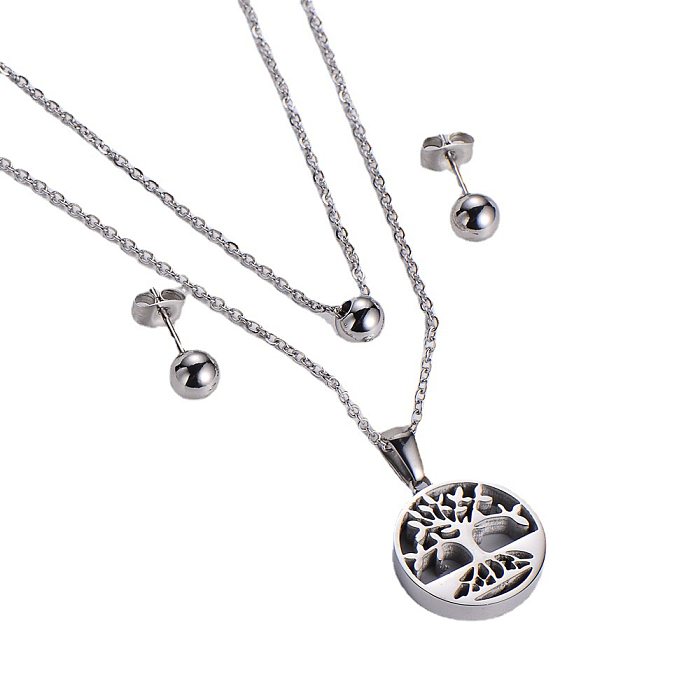 Wholesale Jewelry Hollow Life Tree Pendant Titanium Steel Necklace Earrings Set jewelry