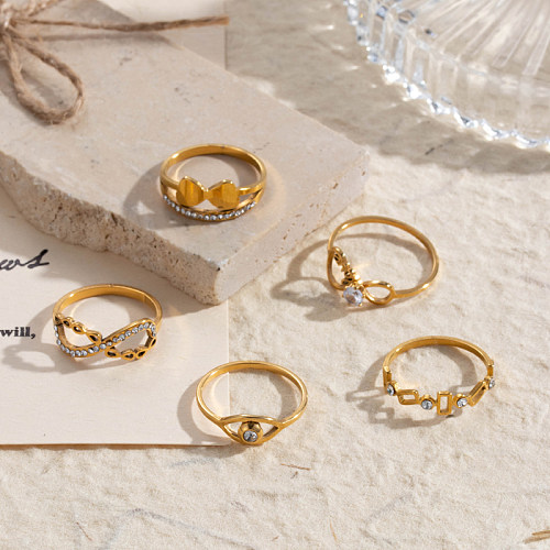 Anéis de strass banhados a ouro 18K de aço inoxidável infinito estilo clássico estilo simples a granel