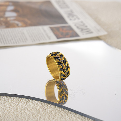 Estilo vintage estilo moderno estilo clássico grão de aço inoxidável esmalte incrustado diamante anéis banhados a ouro