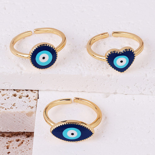 Casual Simple Style Round Devil'S Eye Heart Shape Copper 18K Gold Plated Open Ring In Bulk