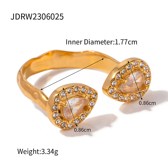IG Style Grid Flower Stainless Steel Asymmetrical Plating Inlay Zircon 18K Gold Plated Open Rings
