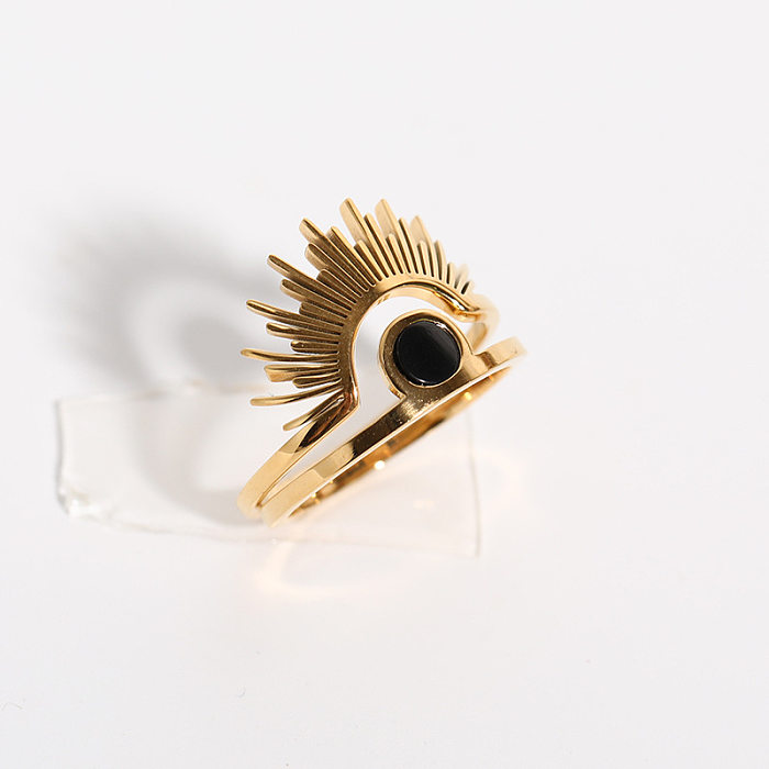 Retro exagerado punk olho chapeamento de aço inoxidável incrustação zircão anel aberto banhado a ouro 18K