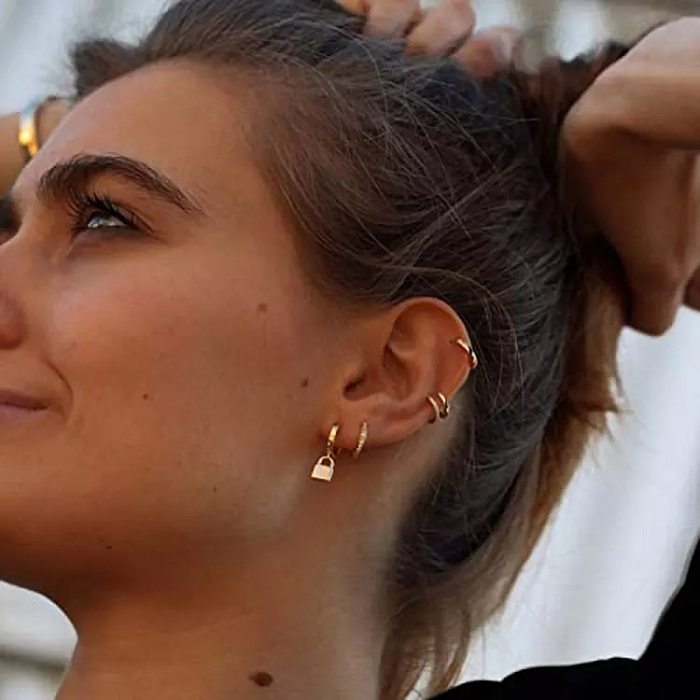 1 Pair Elegant Lock Plating Copper Drop Earrings