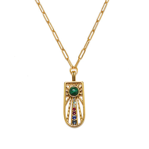Retro Roman Style Sun Copper Gold Plated Turquoise Pendant Necklace In Bulk