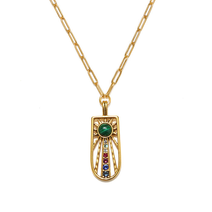 Retro Roman Style Sun Copper Gold Plated Turquoise Pendant Necklace In Bulk